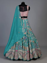 Turquoise blue floral lehenga choli for women