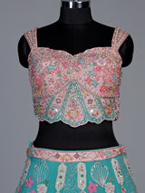 Turquoise blue floral lehenga choli for women
