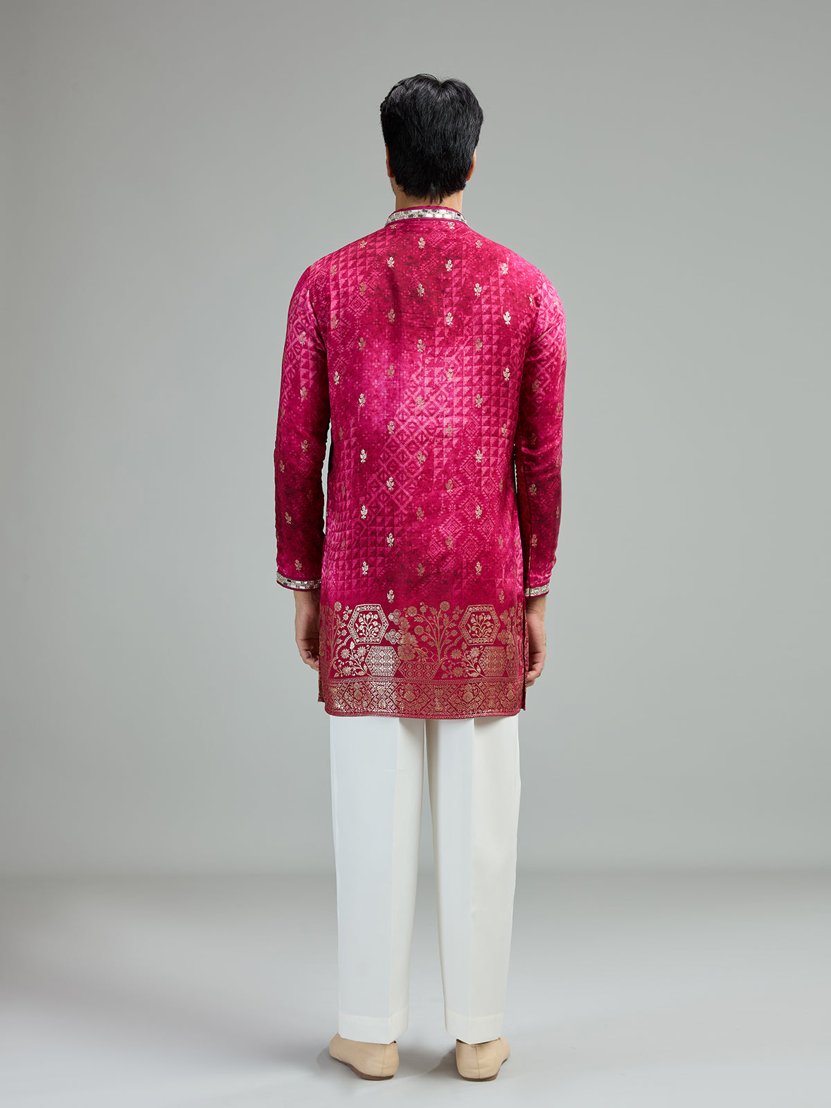 Pink mens heritage print kurta suit