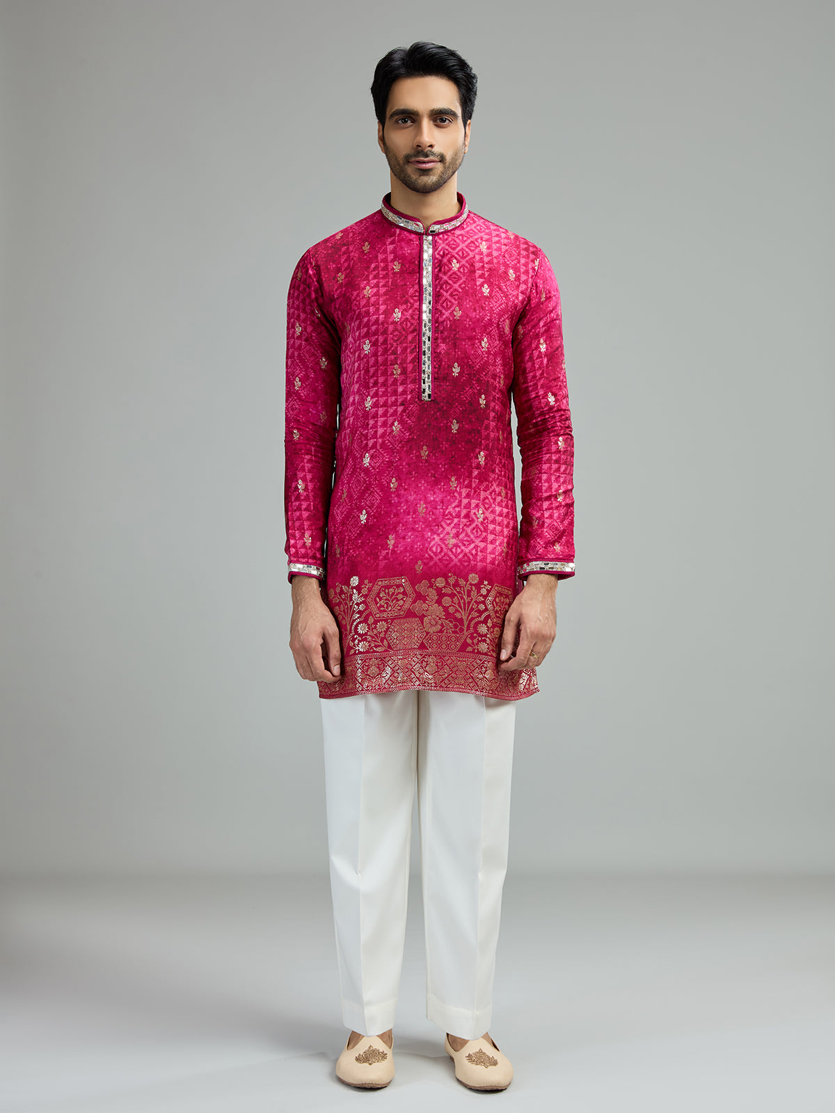 Pink mens heritage print kurta suit