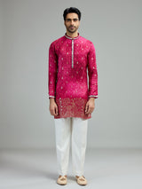 Pink mens heritage print kurta suit