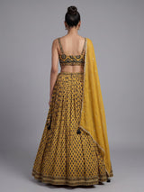 Mustard gold printed sequin lehenga choli for women