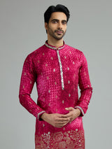 Pink mens heritage print kurta suit
