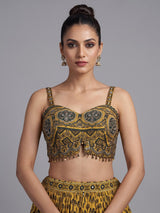 Mustard gold printed sequin lehenga choli for women