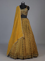 Mustard gold printed sequin lehenga choli for women