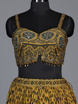 Mustard gold printed sequin lehenga choli for women