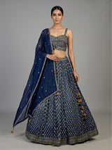 Blue ethnic print corset lehenga choli for women