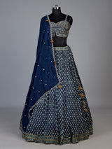Blue ethnic print corset lehenga choli for women