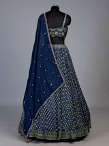 Blue ethnic print corset lehenga choli for women