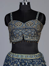 Blue ethnic print corset lehenga choli for women