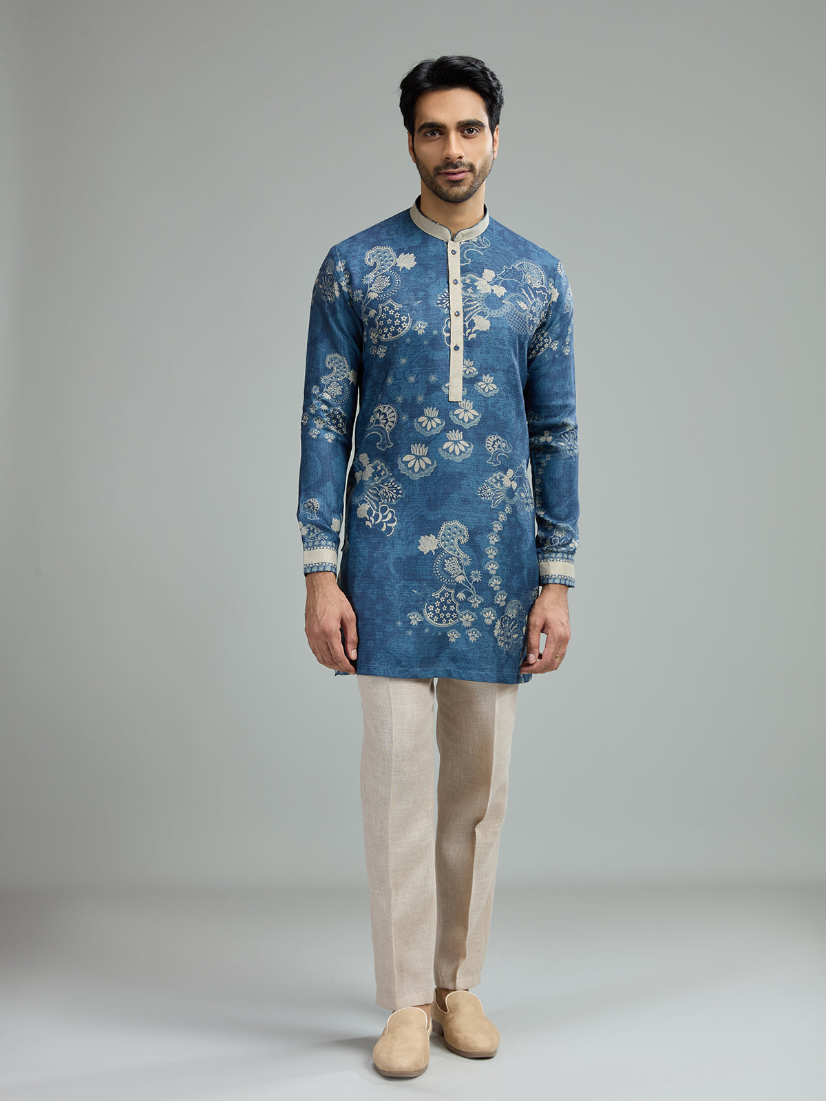 Blue mens vintage paisley kurta suit