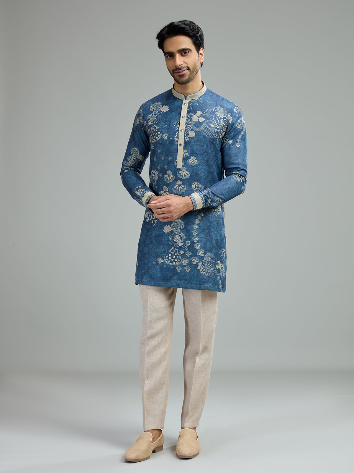 Blue mens vintage paisley kurta suit