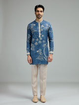 Blue mens vintage paisley kurta suit