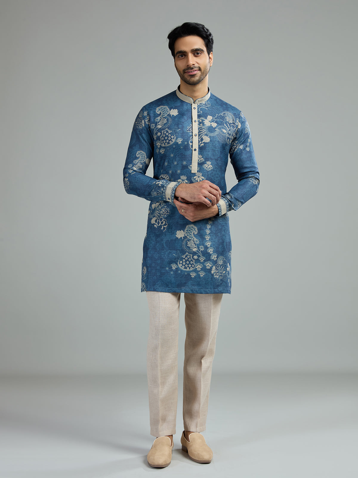 Blue mens vintage paisley kurta suit