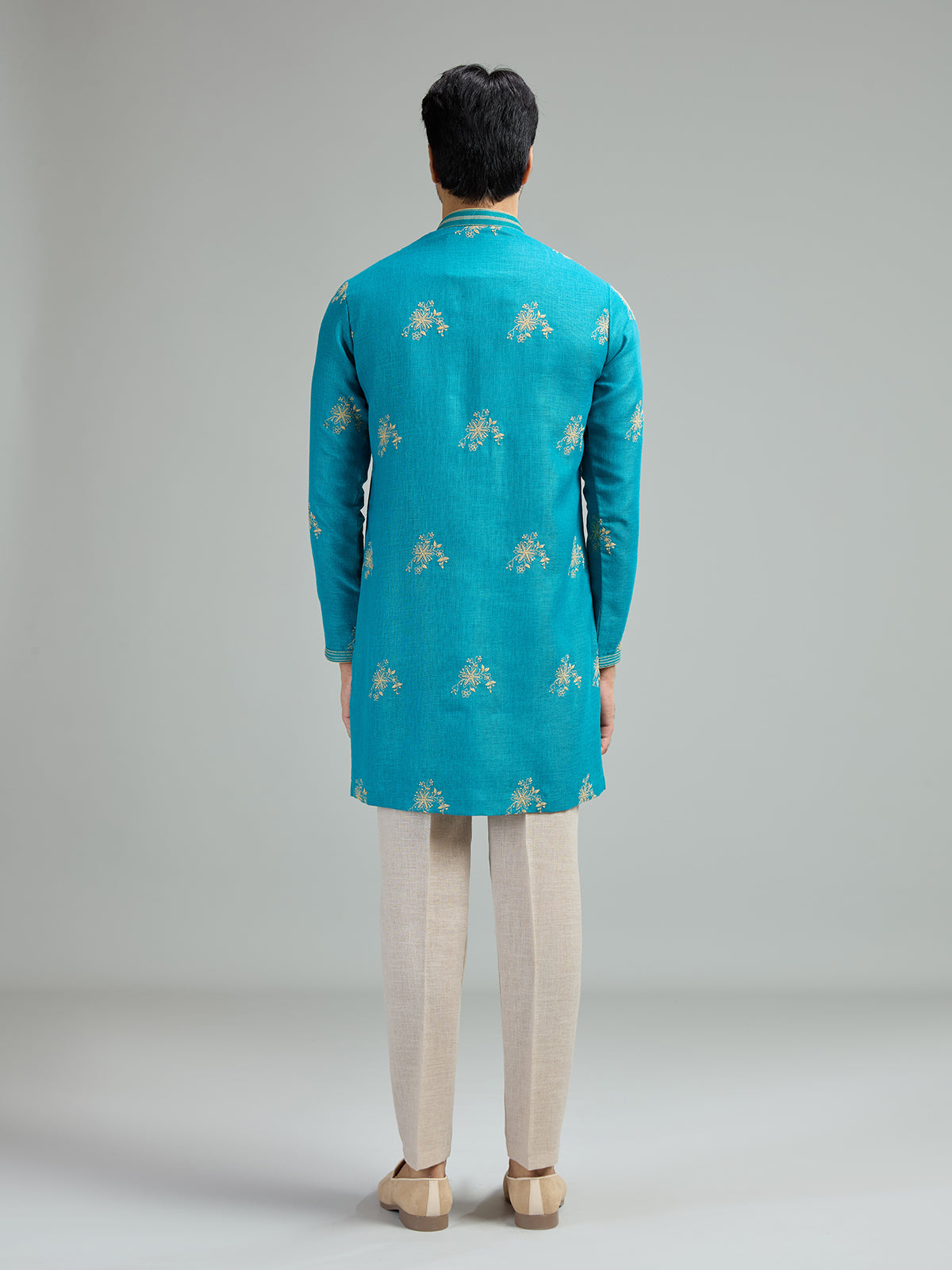 Aqua blue mens floral starburst kurta suit