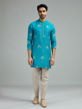 Aqua blue mens floral starburst kurta suit