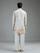 Cream mens botanical resham kurta suit
