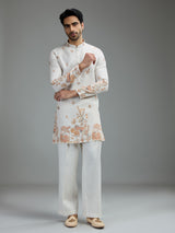 Cream mens botanical resham kurta suit