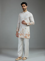 Cream mens botanical resham kurta suit