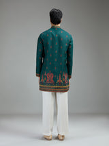 Deep teal green mens kalamkari kurta suit