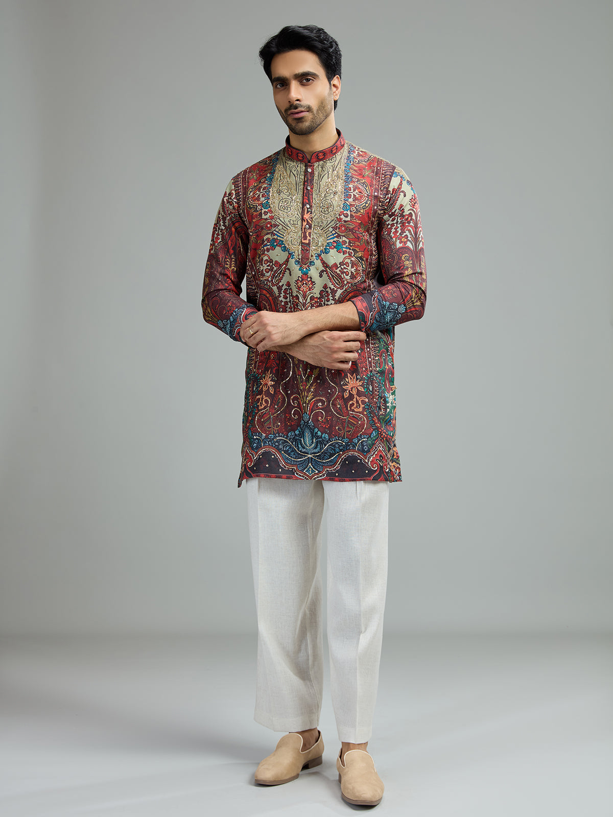 Multi color mens mughal tapestry kurta suit