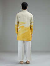 Off white and yellow mens wave print kurta suit