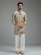 Cream mens kashmiri pattern kurta suit