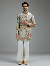 Cream mens kashmiri pattern kurta suit