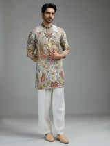 Cream mens kashmiri pattern kurta suit