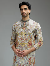 Cream mens kashmiri pattern kurta suit