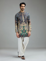Blue and beige mens heritage batik kurta suit