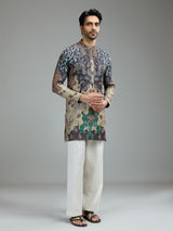 Blue and beige mens heritage batik kurta suit