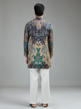 Blue and beige mens heritage batik kurta suit