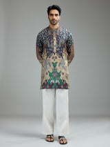 Blue and beige mens heritage batik kurta suit