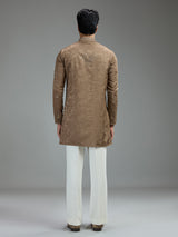 Taupe brown mens aabla embroidered kurta suit