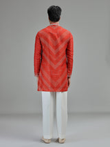 Coral orange mens chevron bandhani kurta suit