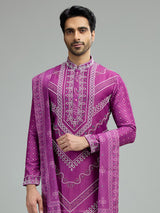 Deep purple mens chevron bandhani kurta suit