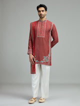 Deep maroon mens mughal bandhani kurta suit
