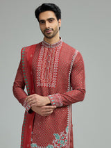 Deep maroon mens mughal bandhani kurta suit