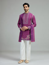 Plum purple mens mughal bandhani kurta suit