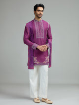 Plum purple mens mughal bandhani kurta suit