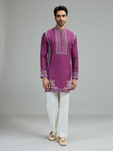 Plum purple mens mughal bandhani kurta suit
