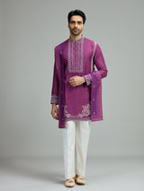 Plum purple mens mughal bandhani kurta suit