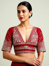 Red raw silk unstitched lehenga choli with intricate zardosi detailing