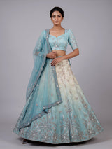 Sky blue shaded silk unstitched lehenga choli with zari shimmer