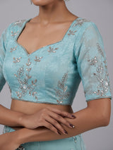 Sky blue shaded silk unstitched lehenga choli with zari shimmer