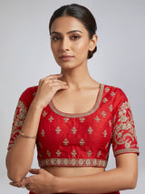 Red raw silk unstitched lehenga choli with luxurious double dupattas
