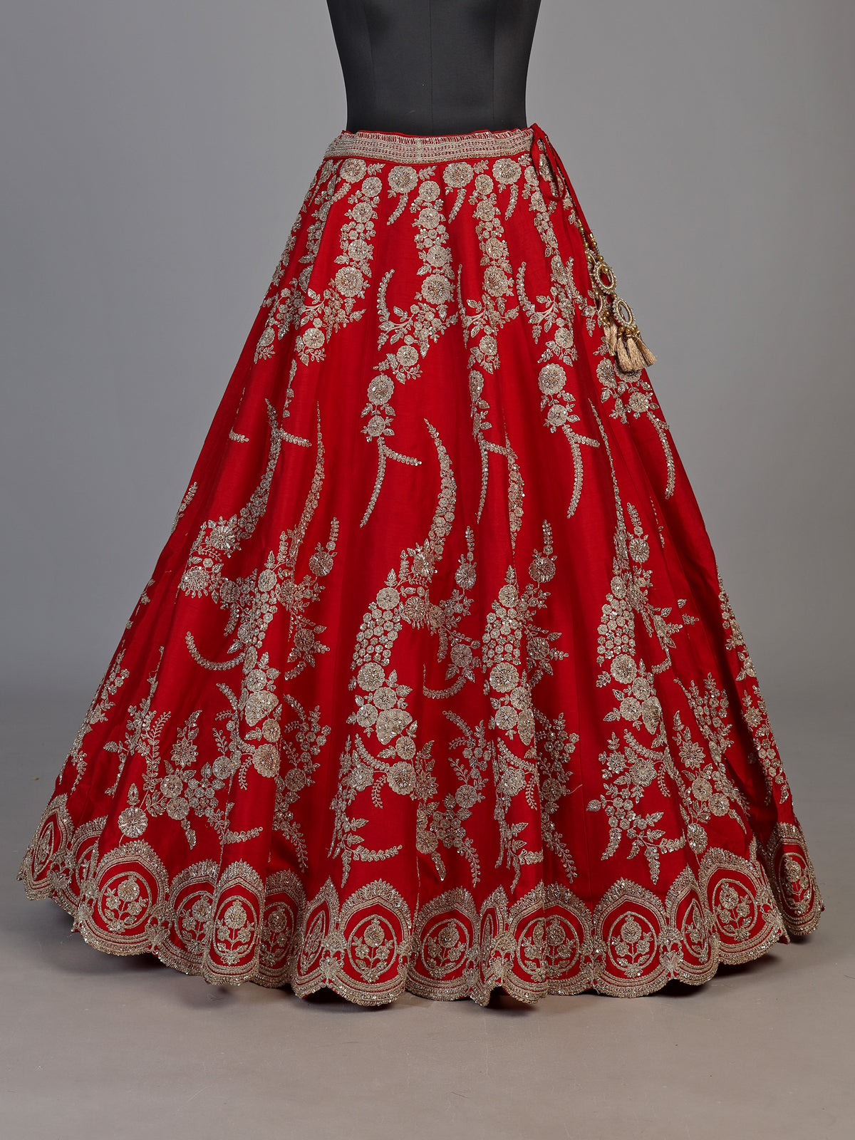 Red raw silk unstitched lehenga choli with luxurious double dupattas