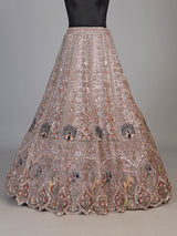 Dusty pink tissue organza unstitched lehenga choli with bird motifs