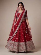 Maroon raw silk unstitched lehenga choli with exquisite butti work